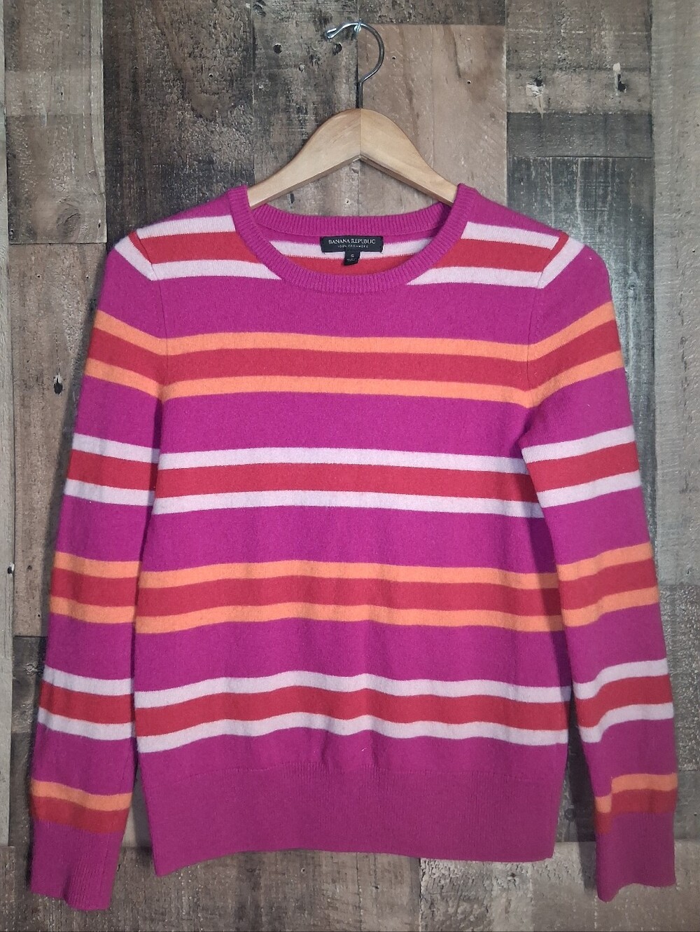 Banana Republic Cashmere Striped Henley Size Small Pink
